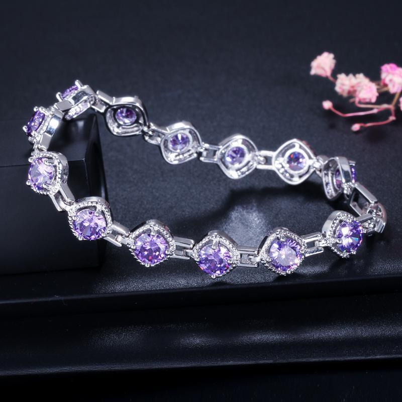 CMM Sparkling Purple Red Cubic Zirconia Round Tennis Bracelets for Women Fashion Jewelry