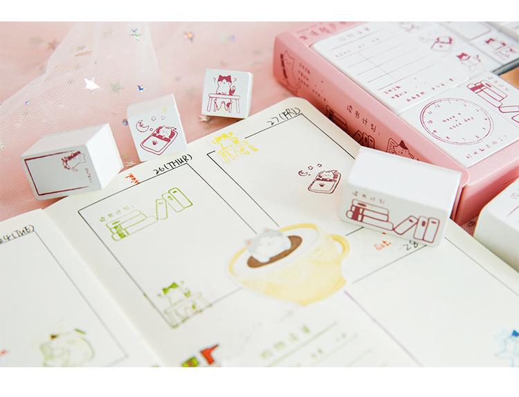 Mu Ran Creative Wooden Stamp Set: Cute Retro Life Apocalypse Theme.