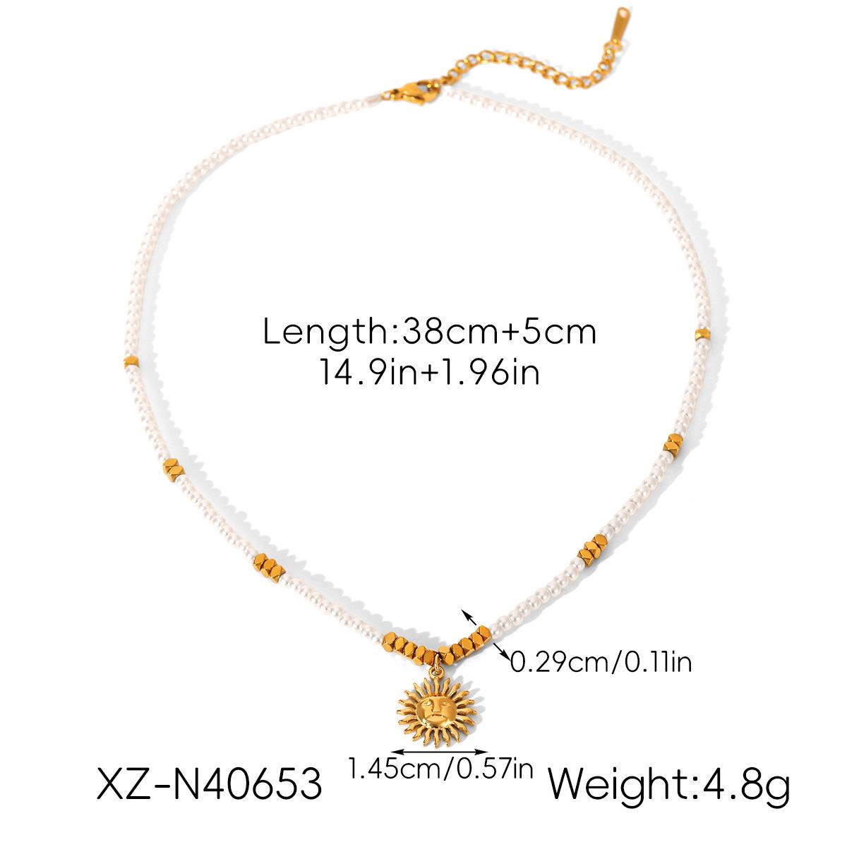 

Elegant Floral Pendant Necklace - Stainless Steel with Pearl & Shell Beads for Women