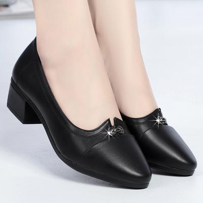 Mode Frühling All-Match Mode Damen Spitzschuh Niedrigabsatz Lederschuhe Einfarbig Slipper Lässig Weich Komfort Rutschfest Mamaschuhe