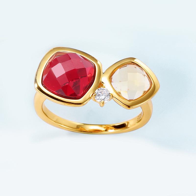 European-American Cross-border Zircon Ring: Women's S925 Sterling Silver, Two-Tone Candy Design, Light Luxury, Colored Zircon, Index Finger Ring