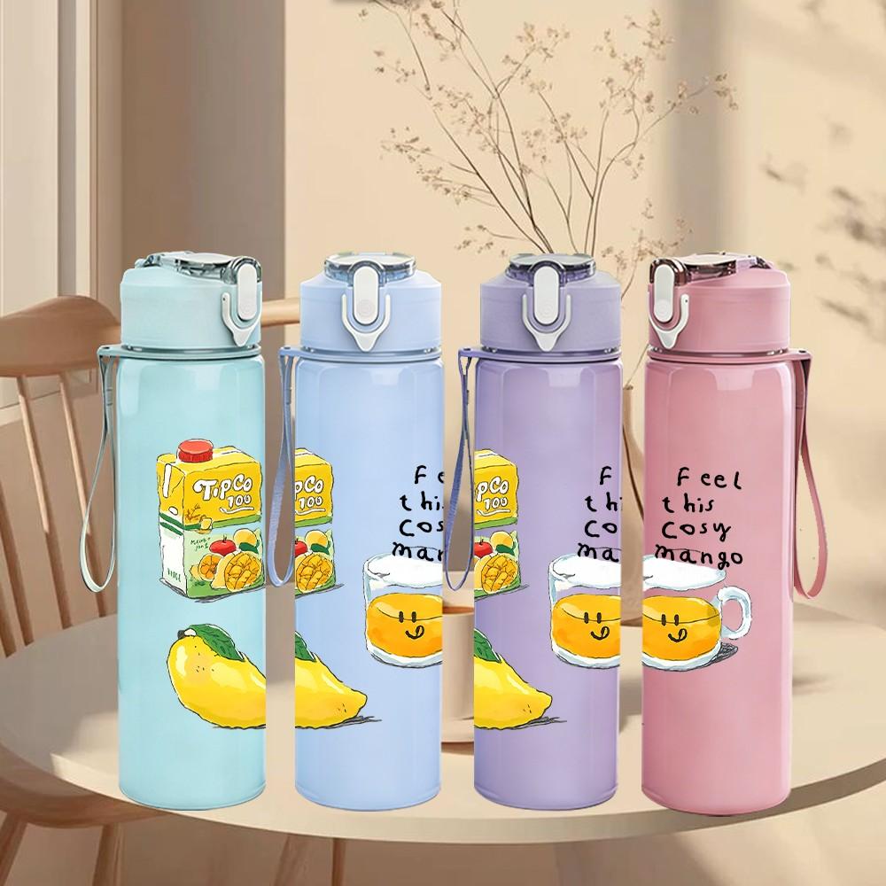 1PC Canned Fruit Food Doodle 750ml Color Plastic Sports Water Bottle Leakproof Flip Straw Lid Suitable for Sports Office Home Use