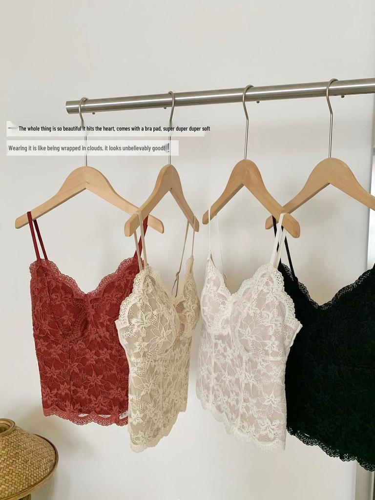 2026 French Lace V-Neck Camisole with Chest Pads - Slimming Beautiful Back Tank Top