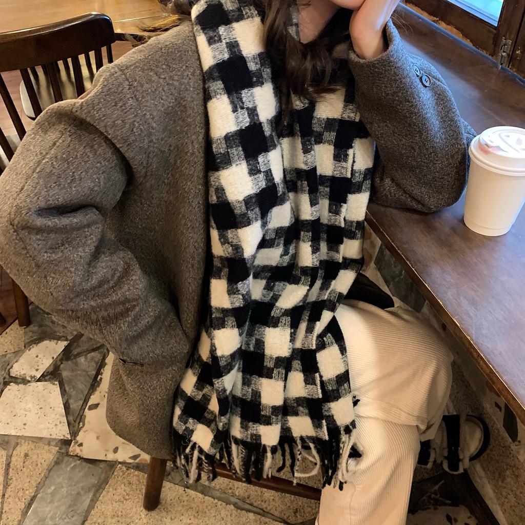 Thickened Plaid Scarf for Women To Keep Warm in Winter Thickened Large Scarf Shawl Dual Purpose Women's Winter Ins New Trend
