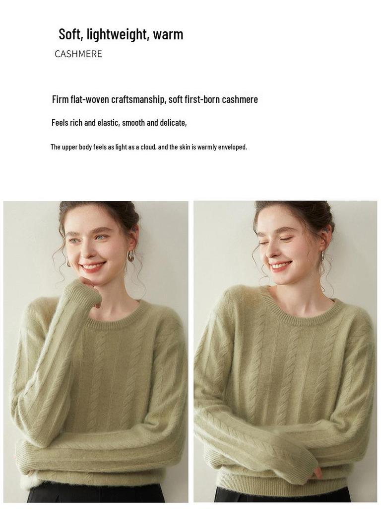 Maglione da donna in cashmere a girocollo: Lavorazione a treccia spessa, Morbido cashmere di capra, Ideale per Autunno/Inverno.
