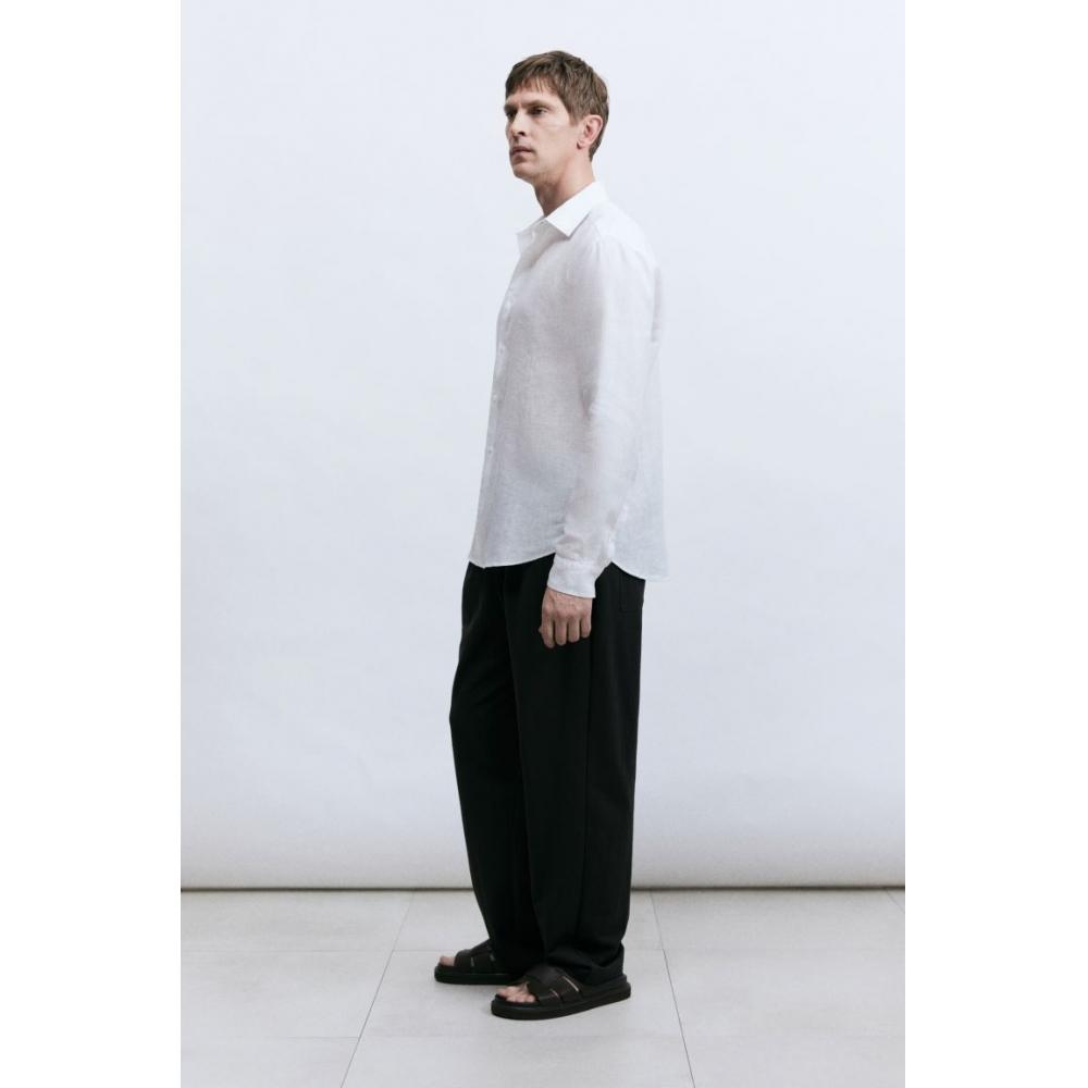 H M Linen sHirt sliM Fit wHite