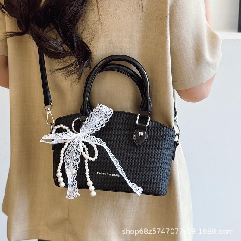 2025 New Style of Foreign Style Woven Small Bag Sen Cute Women's Bag Summer Popular Silk Scarf Crossbody Bag Hand-held Bucket Bag