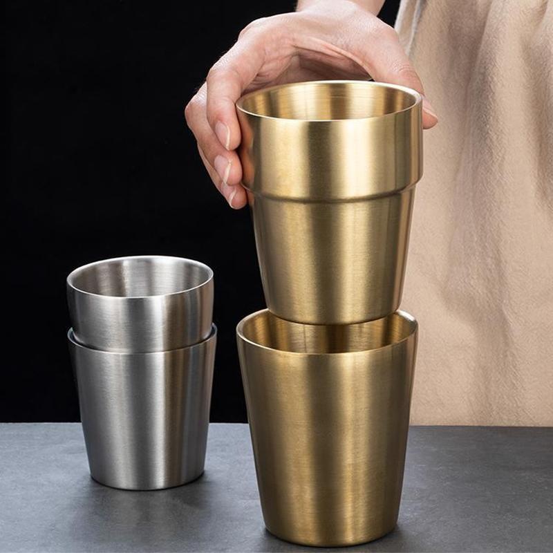 1ks 200ml/ 300ml Korejská matná nerezová ocel Dvojvrstvý šálek Izolovaný šálek na vodu Pivo šálky na pití kávy Zlaté stříbrné hrnky Nádobí