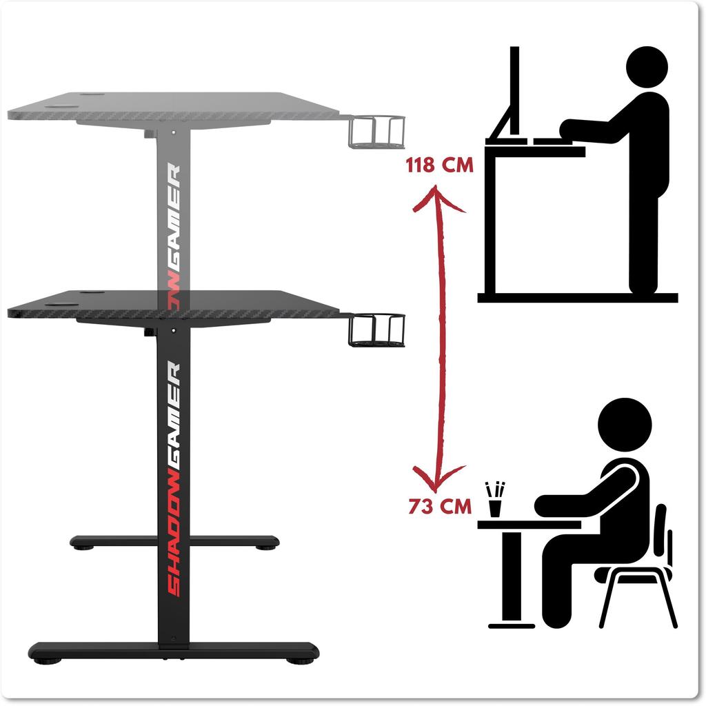 Biurko Gamingowe Shadow Gamer Elektryczne 1.0 Czarne 120 Cm