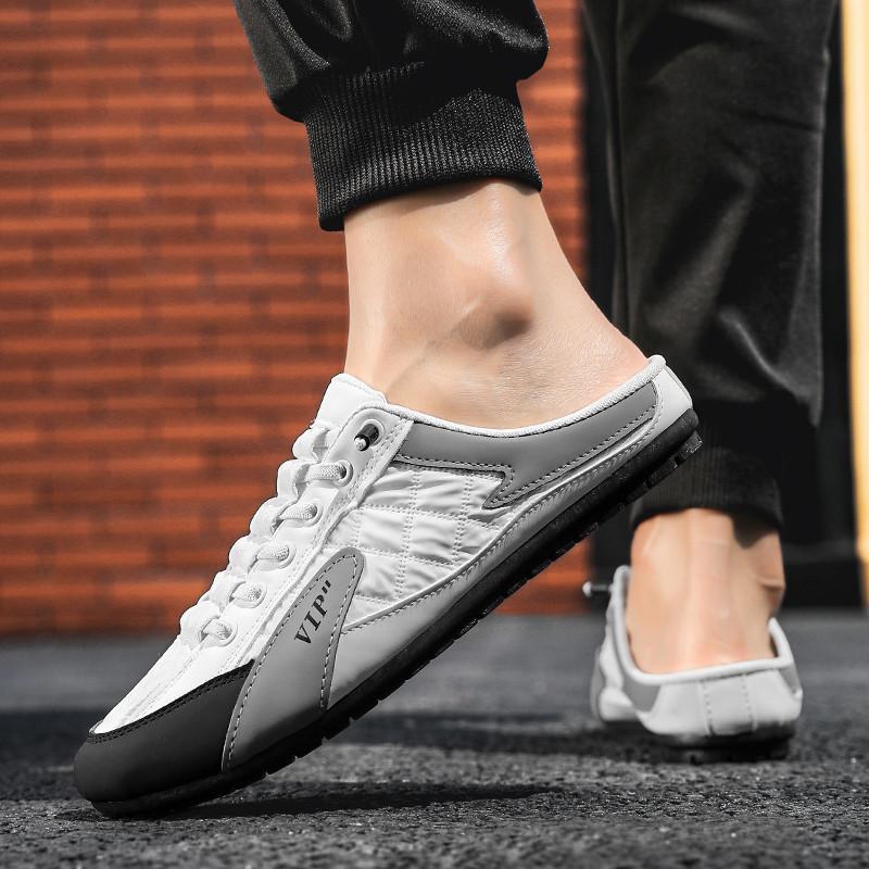 Fashion Fashion  men 2024 New Style lat-soled Wild Flat-bottomed Summer Thin Section Baotou Half Slippers
