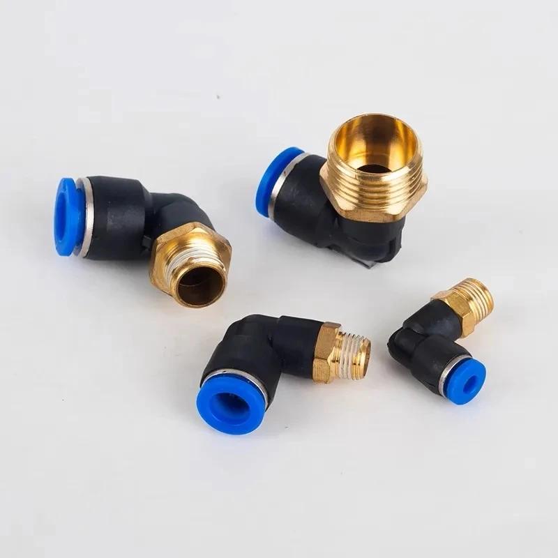 5PCS Pneumatic Air Connector PL 4 6 8 10 12mm Thread 1/8 1/4" 3/8" 1/2" Trachea Elbow Air Hose Fittings Quick Connector