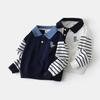Spring and Autumn Children's Clothing Boys Long Sleeves Sweatshirt Kids Patchwork Sleeve Pullover Clothes Baby Dinosaur Embroidered Lapel Clothes