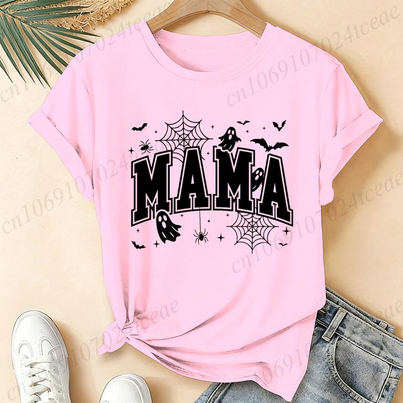 Spooky Season Graphic T-shirt Short Sleeve Tops Halloween Mama Retro Aesthetic Party T-shirt This Mama Loves Her Boos Shirts