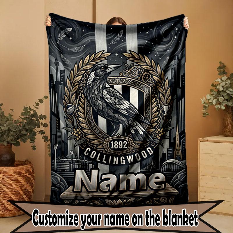Custom Name Personalized Collingwood Print Blanket, Home Decor, Bedroom, Sofa, Camping, Couch, Gifts for Birthday Christmas