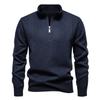 Men's Solid Color Textured Casual Pullover Stand Collar Sweater Jacket Plus Velvet Long Sleeve Top