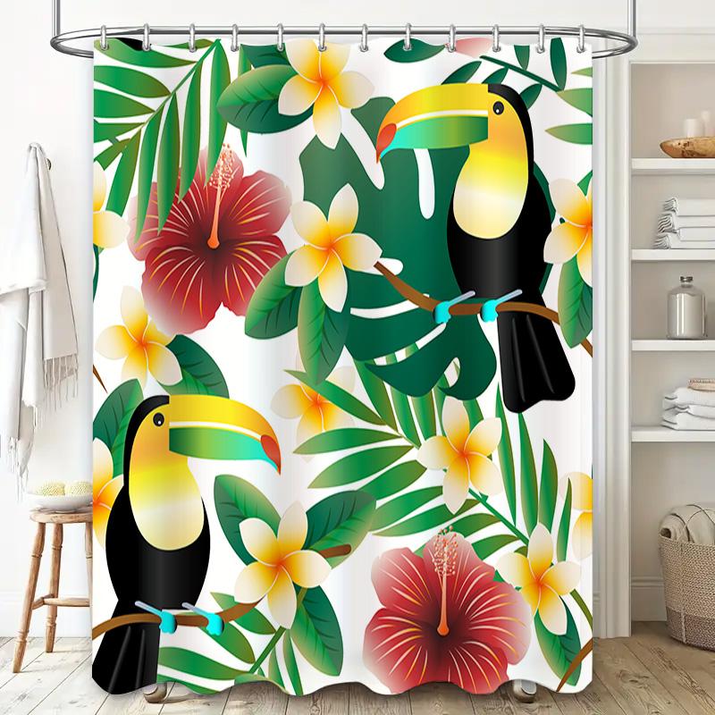 Tropikalne Ptaki Zieleń Kwiatowy Nadruk Zasłona Prysznicowa do Dekoracji Łazienki Biała Rozmiar: 72x84 cali