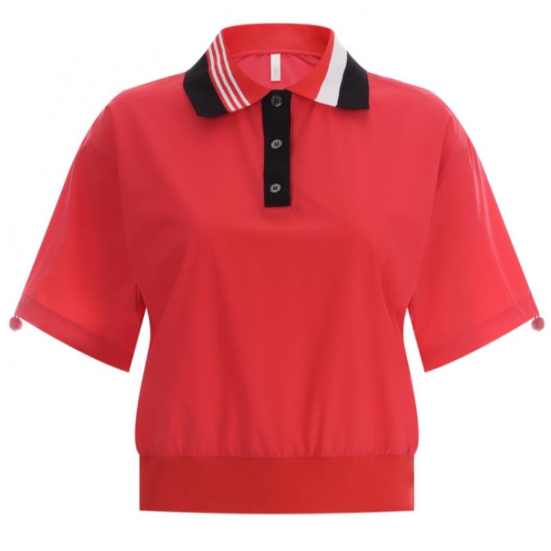 Shop   Women Color Neck BuTTon Half Open Sleeve STring Golf Leisure T shirT Lb W