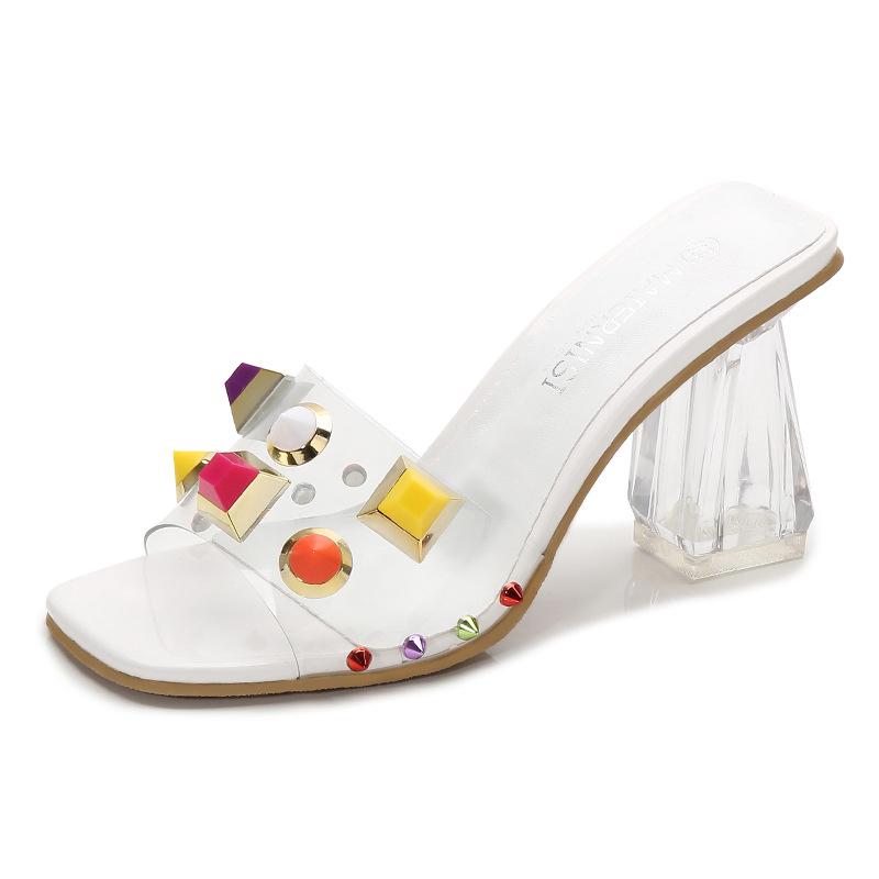

Fashion temperament Transparent high heels, thick heels open-toed women s sandals sandals, street trend fish mouth shoes 46 белый