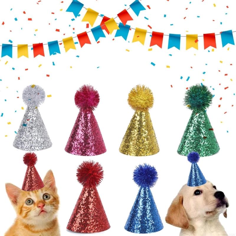 Pet Party Hat Glittering Powder Hat with Adjustable Rope For Dog and Cats 6PCS