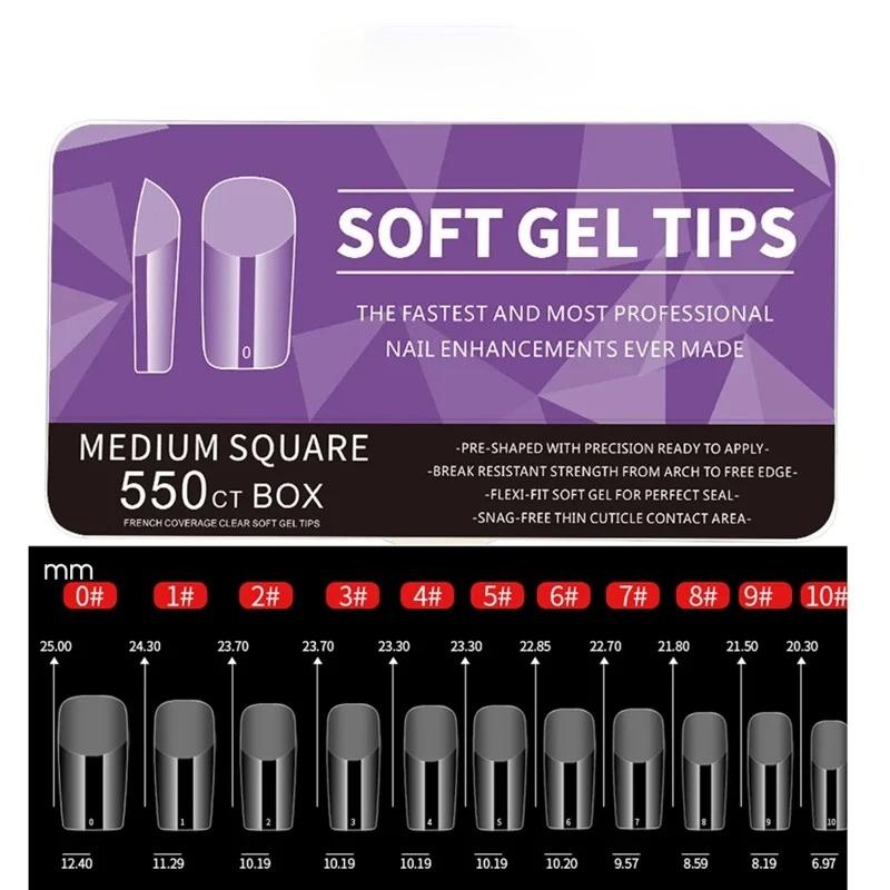 550Piece Medium and Short Soft Gel Nail Tips Medium Apricot/Coffin Head Full Coverage Matte Extension Tool Acrylic Press-On Nail