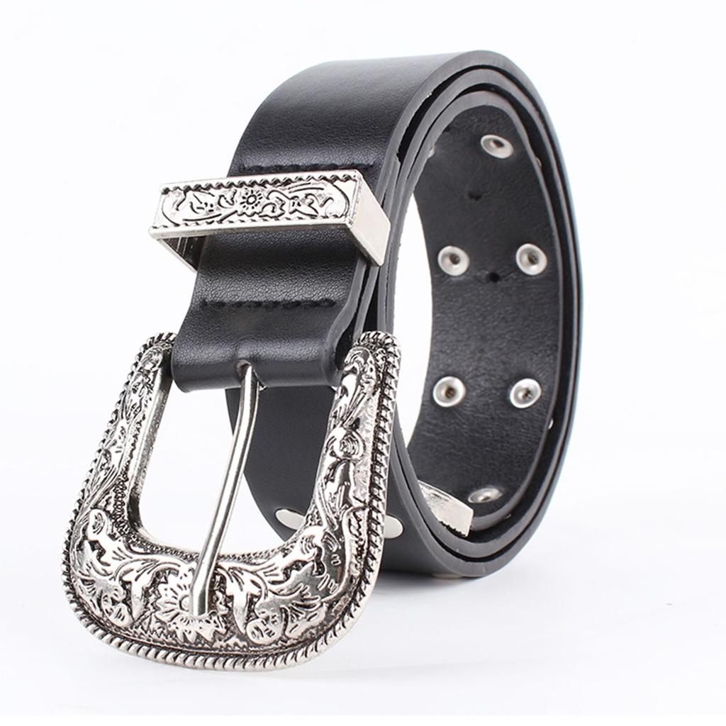 [Lamerry] Studded Belt Western Belt Buckle y2k Belt American Casual PU Leather 105cm Black Men's Women's Black