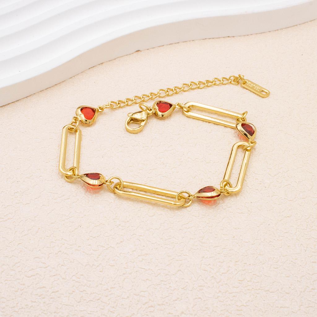 Crystal Heart Bracelet Adjustable Gold Color Stainless Steel Metal Chain Bracelet for Women Men Casual Party Jewelry for Girl