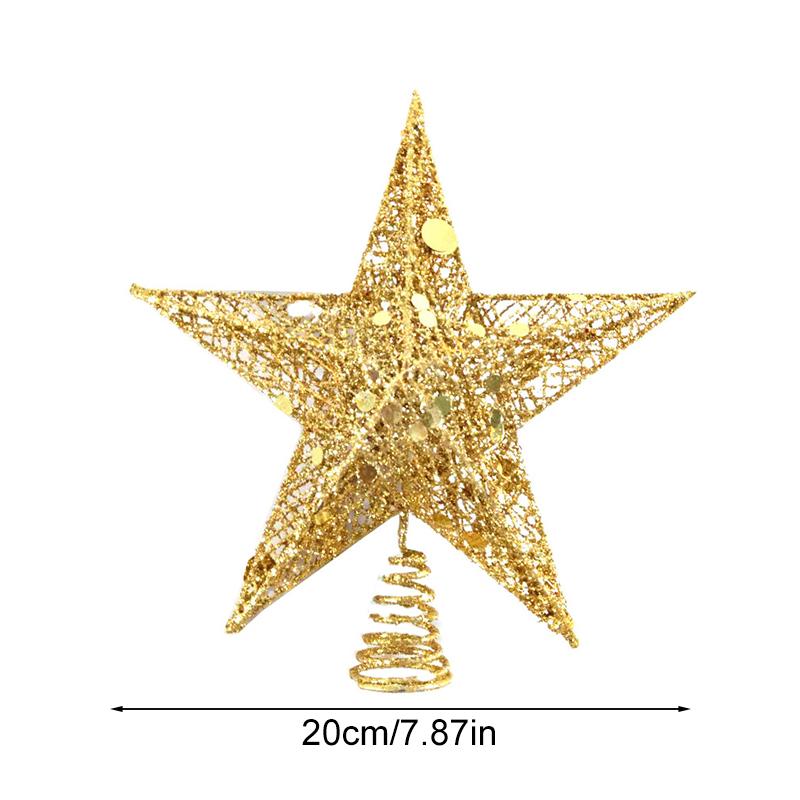 1Pc Metal Exquisite Gold Stamping Party Decoration Pentagram Decoration Christmas Christmas Tree Top Glitter Golden