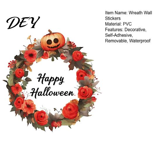 Kreative Herbst-Geschenkideen Halloween-Kranz Wandaufkleber, Glückliche Girlande Aufkleber, Retro-Kürbis Wetterfeste Glasornamente & Rose Wasserdicht