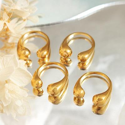 Elegante Anello Aperto Geometrico in Acciaio al Titanio Placcato Oro 18K - Gioielli Moda da Donna