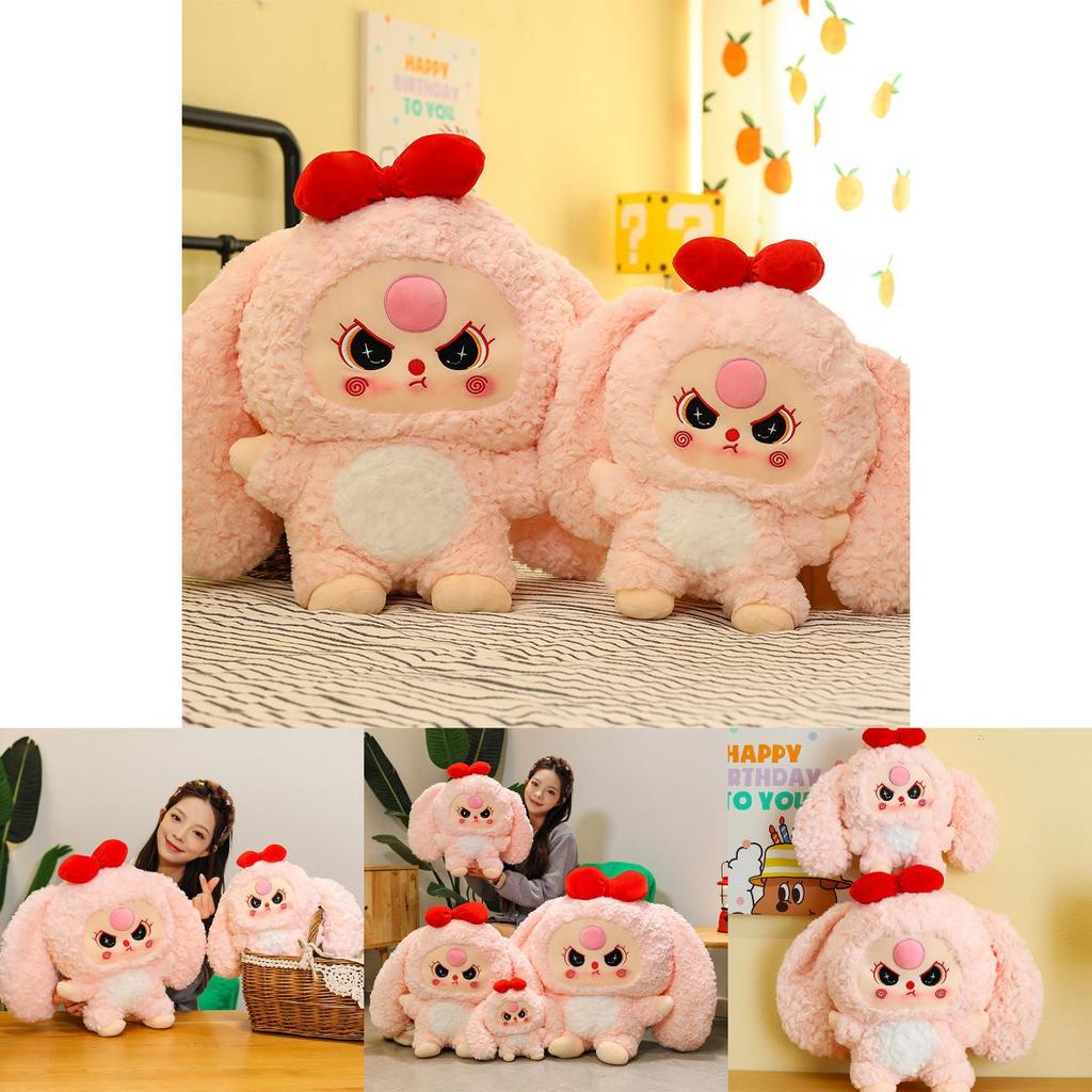 Bear Plush Toy Rabbit Stuffed Animal With Long Fur For Girls' Sleepover Fun**