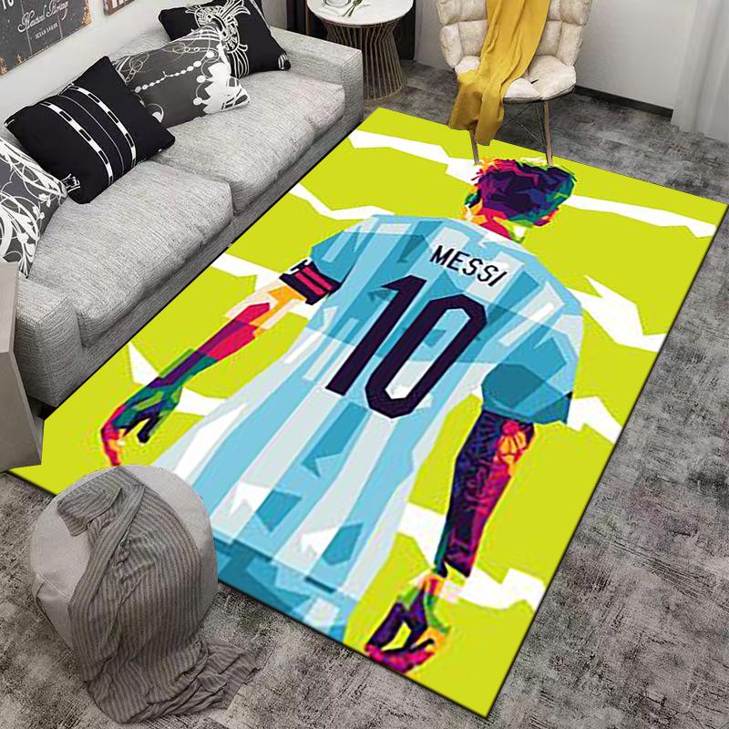 Tappeto Colorato con Stampa Posteriore di Messi e Numero 10 su Sfondo Giallo Adatto per l'uso come antiscivolo per soggiorno camera da letto divani