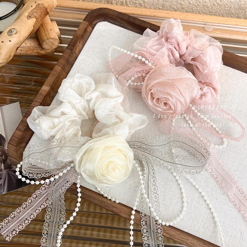 

Новая кружевная резинка для волос с цветком толстого кишечника, фея, завязанная веревкой для волос, милый цветок из сирсакера, аксессуары для волос