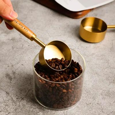 4PCS/8PCS Wooden Handle Measuring Cups And Measuring Spoons Stainless Steel Golden Measure Spoon And Measure Cup Set