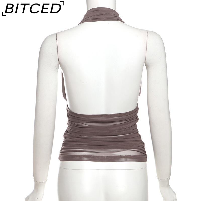 BITCED Spring Women's Solid-Color Slim-Fit Streetwear Fashion Halter Neck Sexy Backless Tank Top