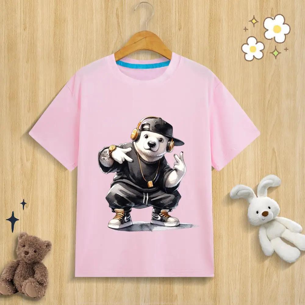 Unisex Kids Pure Modal TShirt I Love HipHop Humorous Animal Print Polyester Fiber Fun Summer Top for Boys And Girls