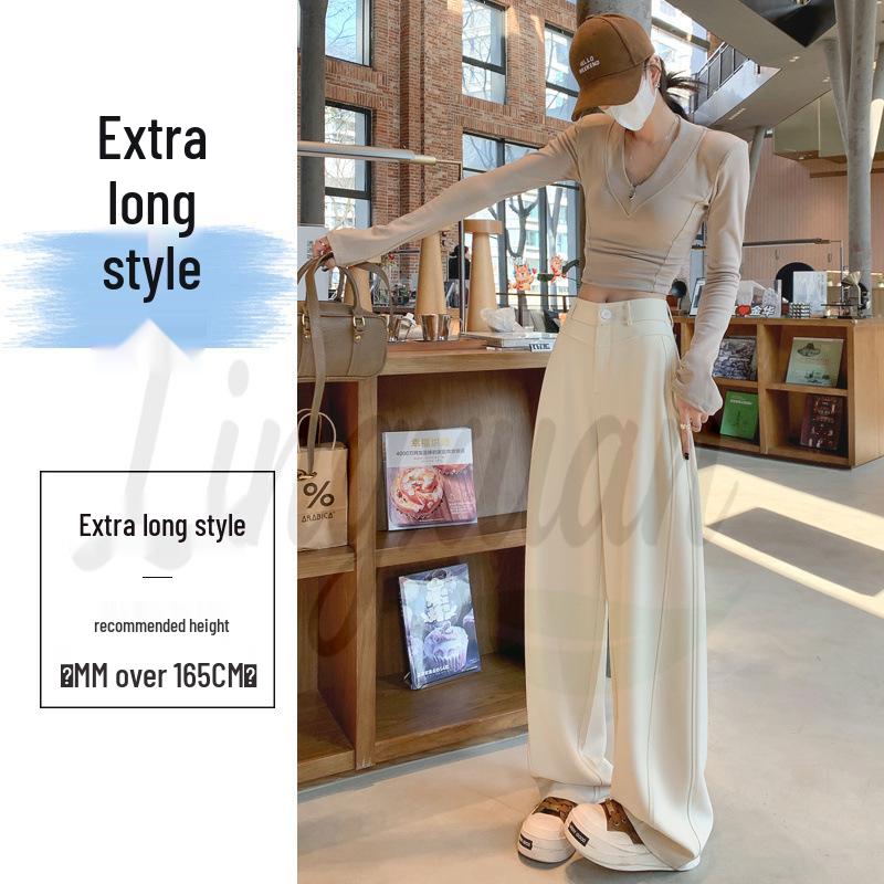 High-Waisted Straight Leg Drape Wide-Leg Versatile Women s Suit Pants for Spring/Summer Small