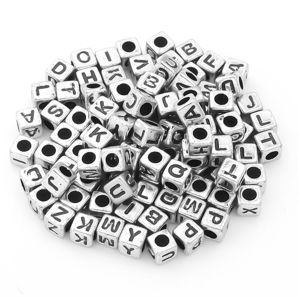100pcs/Lot Mixed Round Flat Acrylic Letter Beads Alphabet Digital Cube Loose Spacer Beads For Jewelry Making Diy Bracelet