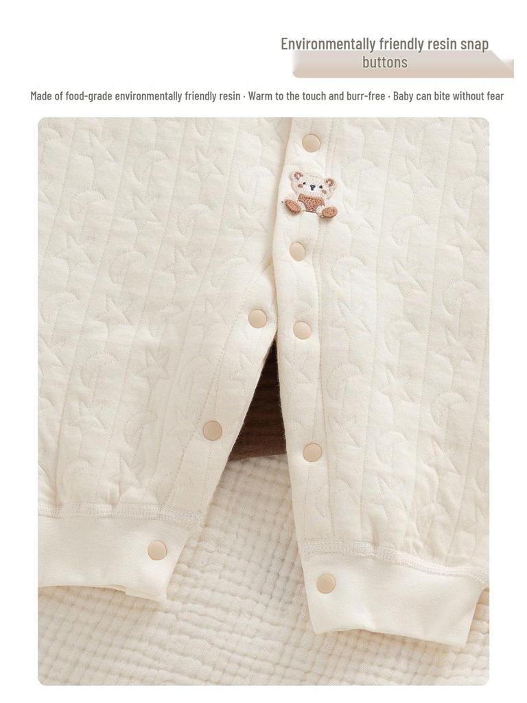 Infant Quilted Cotton Romper: Autumn-Winter, Warm Three-Layer Design, Size 90, Stylish & Cozy