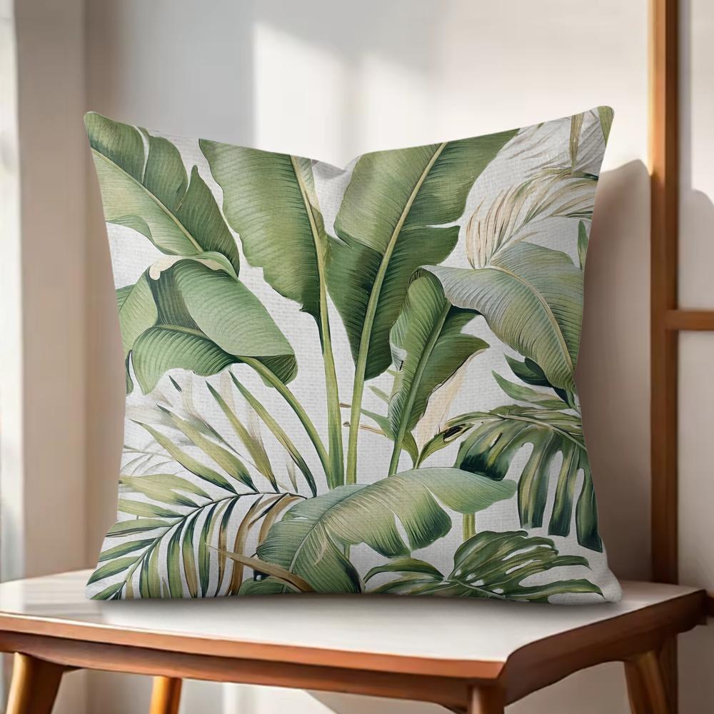 Palm leaves Cushion Cover Natural Linen Organic Fabric DoubleSided Printing Couch Pillow Covers Home Decor Gift