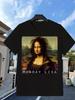 Monday Lisa Art Print T Shirt Black Mona Lisa Portrait with Text Monday Lisa Fo
