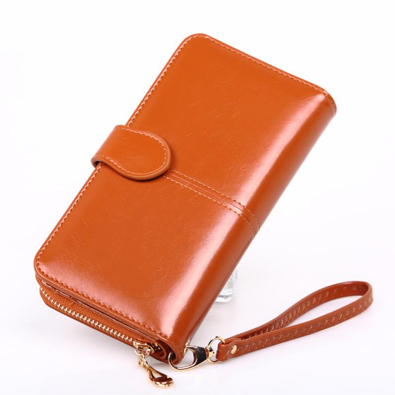Women's Trifold Leather Wallet - Coin Purse, Card Holder & Phone Bag (Oily Leather, H006)