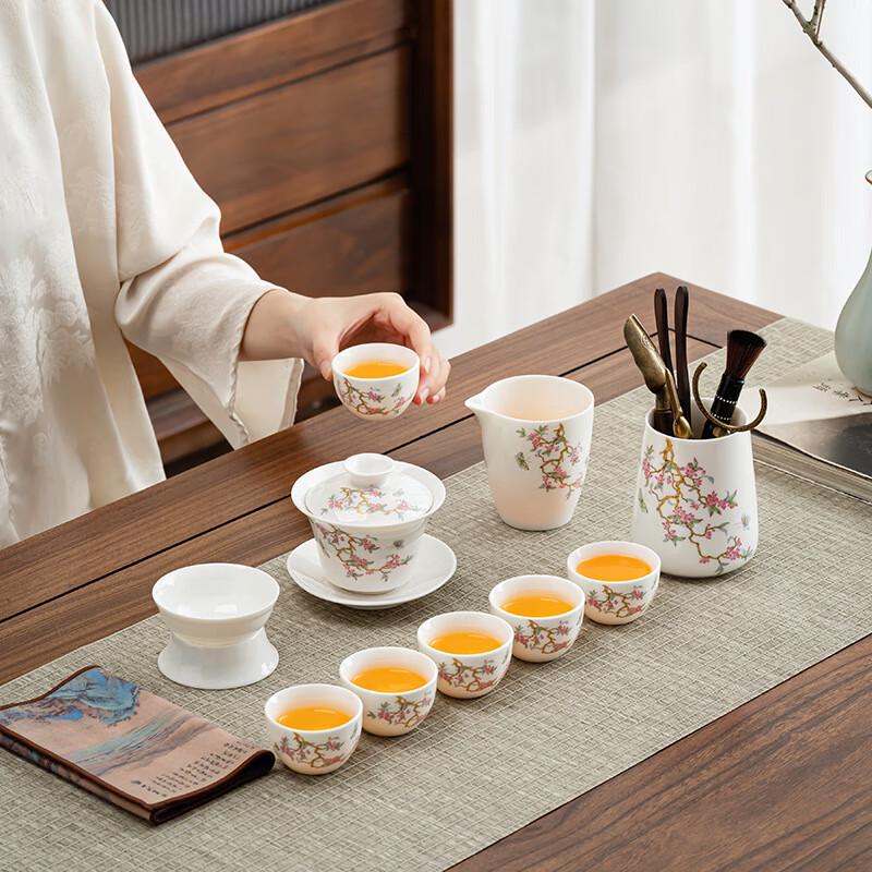 Xunyi Chinese White Porcelain Xi Shi Tea Set - 10-Piece Gift Set