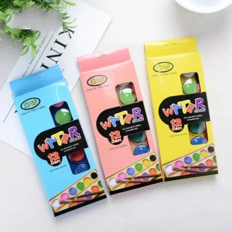 12 Farben Feste Aquarellfarben Pinsel Pigmente Malpinsel für Kinder Kind DIY Kunstbedarf Sets Zeichenwerkzeug-Set