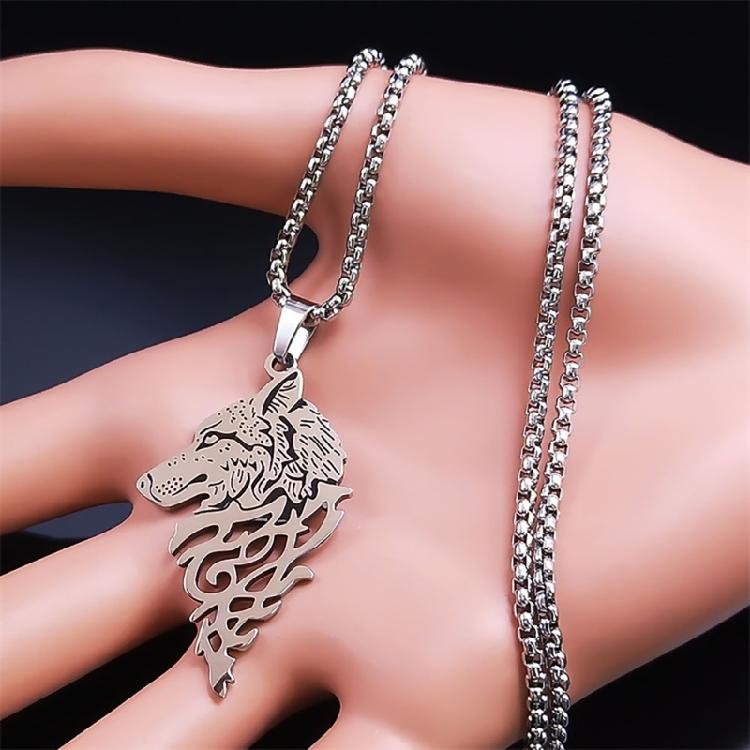 Edelstahl Halskette Wolfskopf Halskette mit Tieranhänger Nordische Mythologie Schmuck Einzigartiges Geschenk für Freund