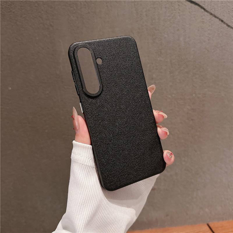 For Samsung Galaxy S24 Plus Ultra Durable Metal Big Hole Lens Frame Litchi Grain PC Case Anti-fingerprint Protector Back Cover Shell