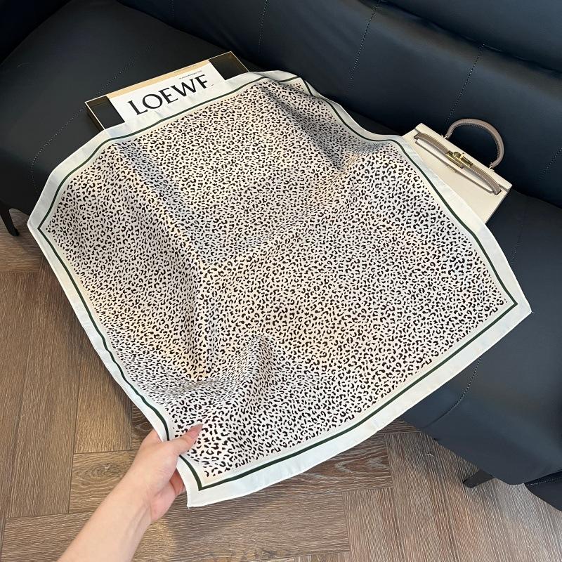 Silk scarf women's spring and autumn decoration versatile ins simple style striped square scarf streamer simulation silk fashion scarf scarf scarf