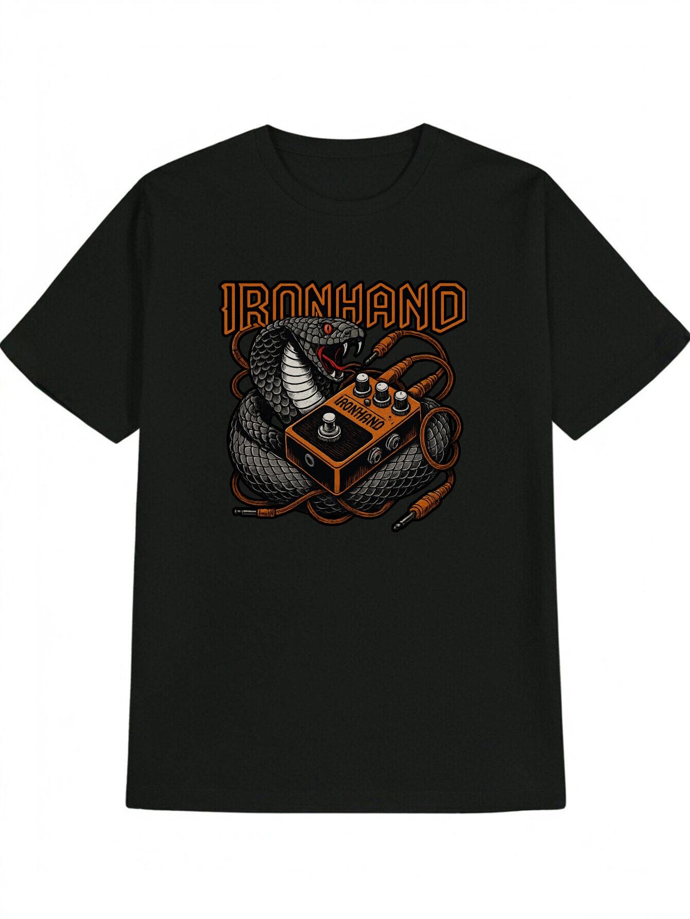Casual Graphic T-shirt - Edgy Snake & Music Equipment Print L