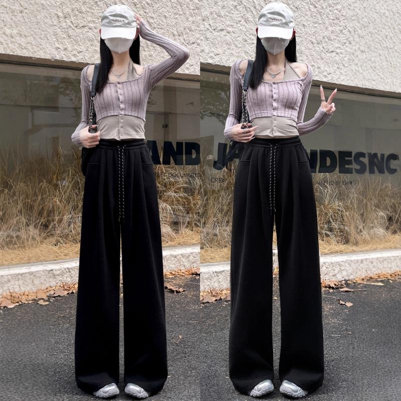 Sweatpants women's new spring and autumn black straight wide-leg pants casual loose lazy slack pants