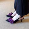 Sexy Purple Flower Sling Back Pumps Women 2025 Summer Elegant Pointed Toe High Heel Sandals French Retro Party Dress Pumps
