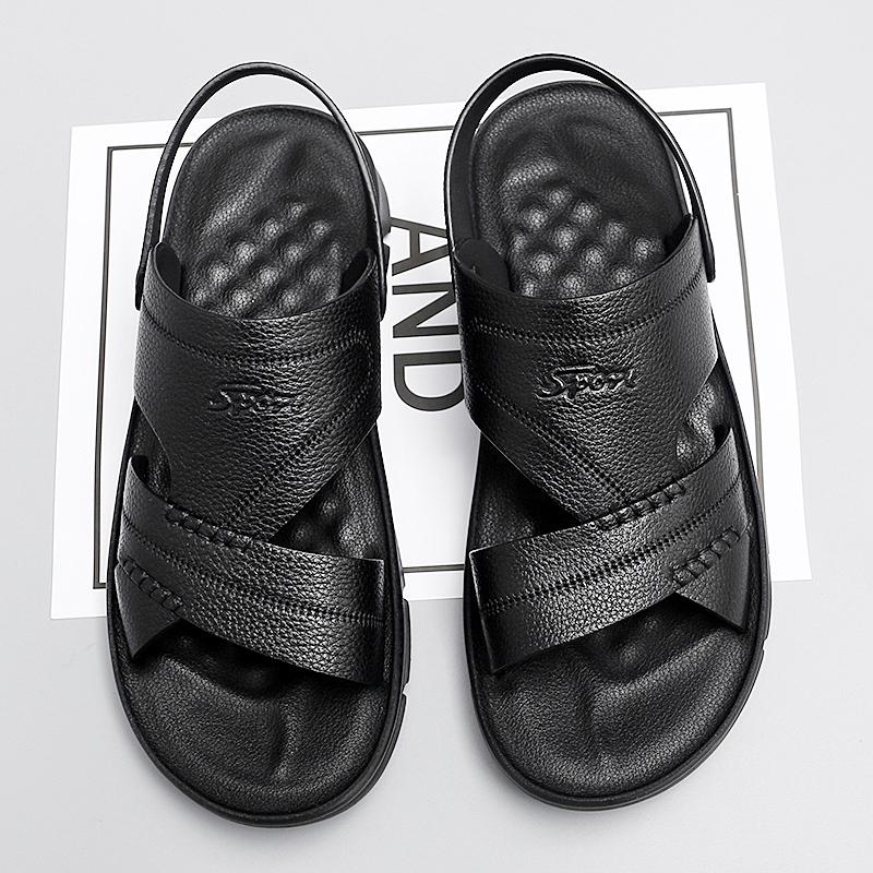 

2024 Новые мужские сандалии из натуральной кожи, верхний слой из коровьей кожи, дышащие повседневные деловые пляжные туфли, уличные сандалии, мужские сандалии 38 чёрный